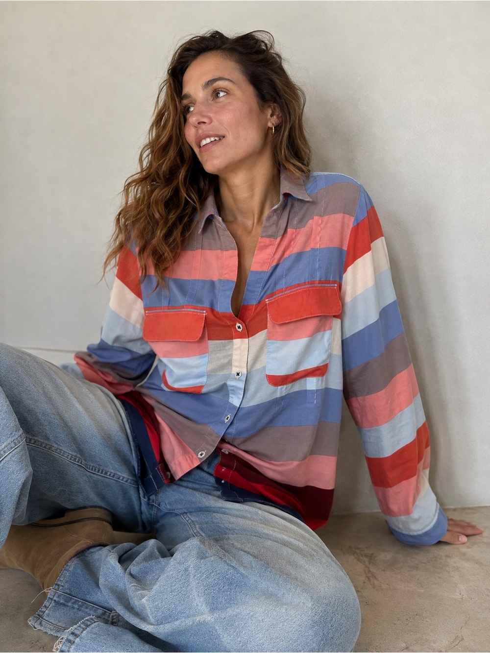 Anthropologie Maeve Wynwood Striped Button Down Blouse Size 12